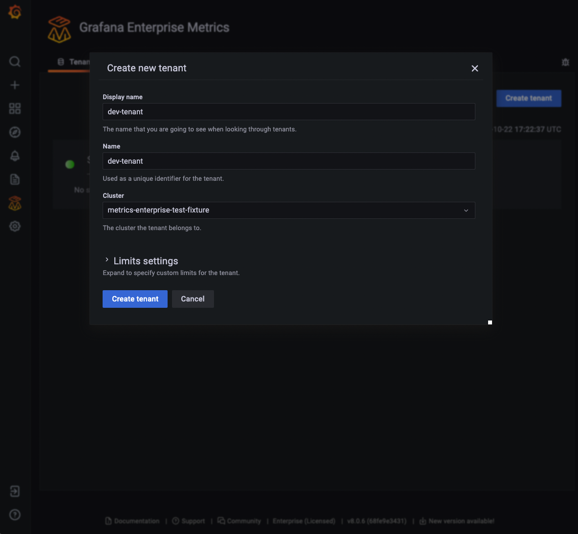Create tenant Create tenant