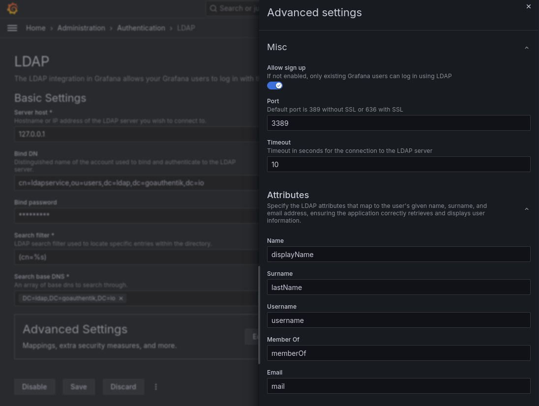 Advanced LDAP settings.