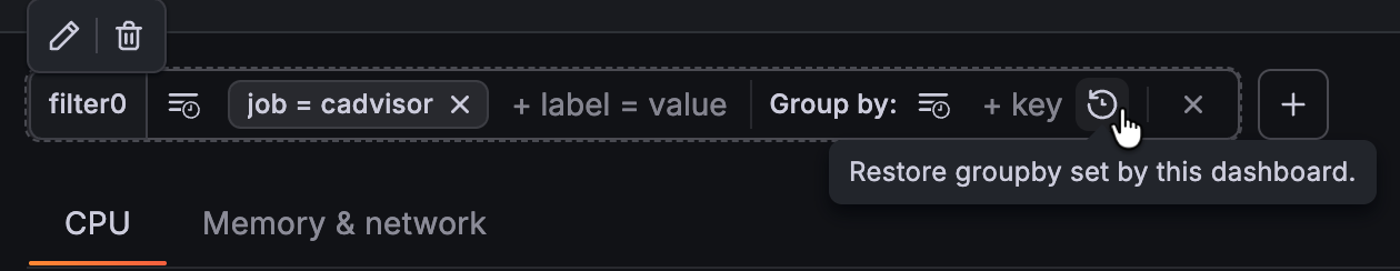 _Reset default filters and group by selections_ Dashboard with the filters and group by selections