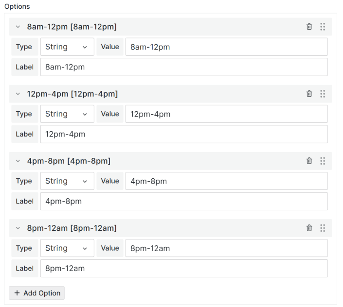 Checkbox list with custom options.