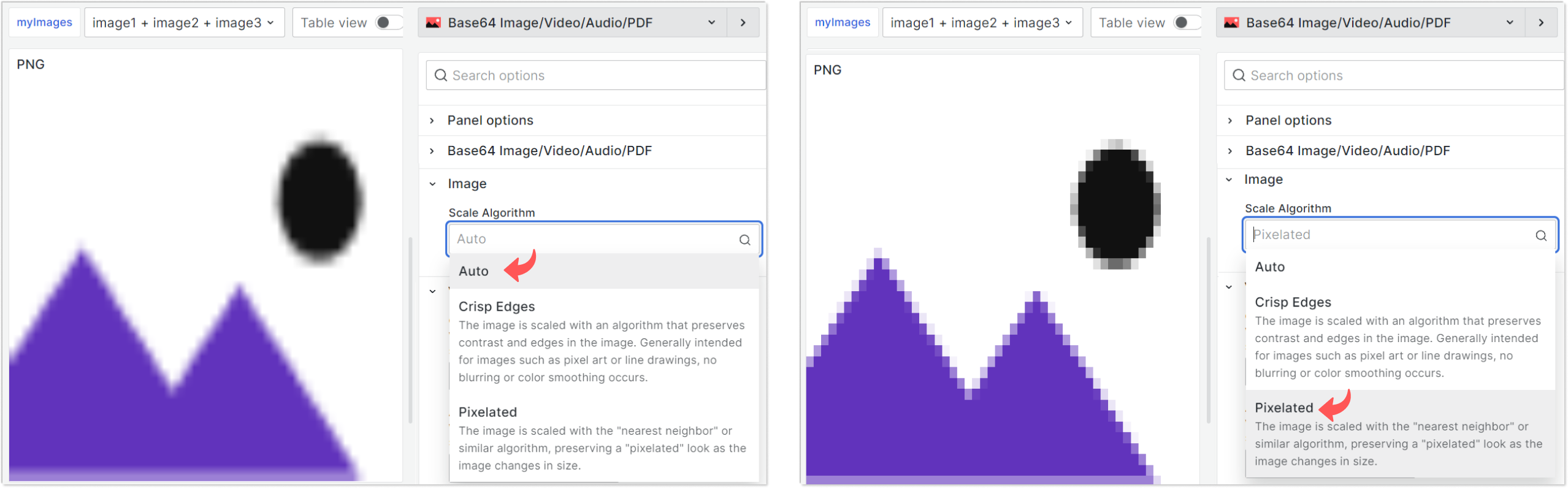 Difference between Auto and Pixelated Scale Algorithms