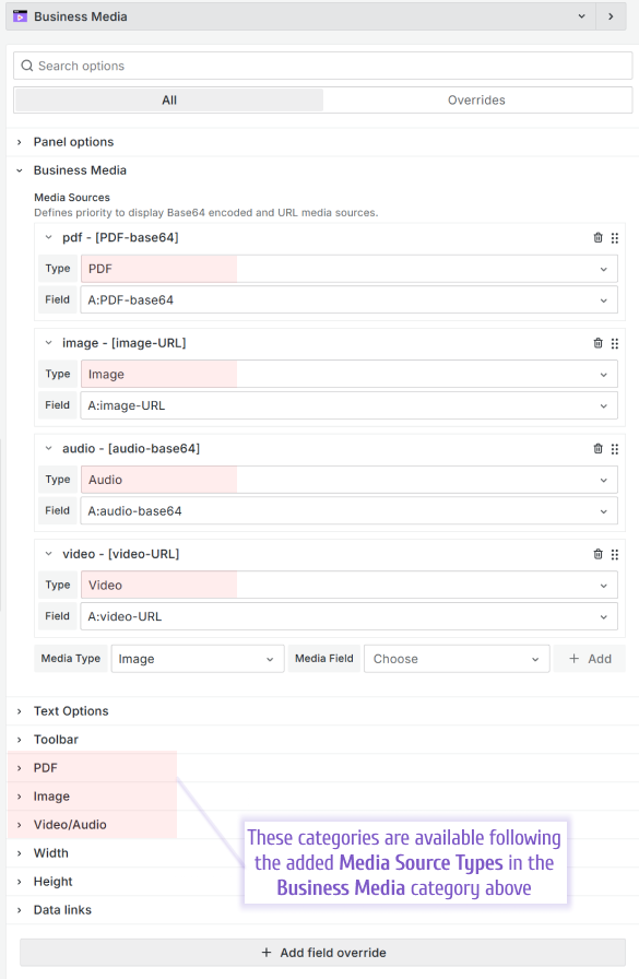 All the Business Media panel options
