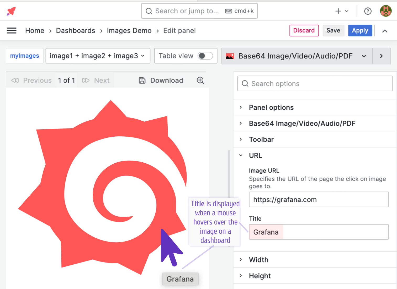 In the URL category, you can specify the Image URL address and the Title