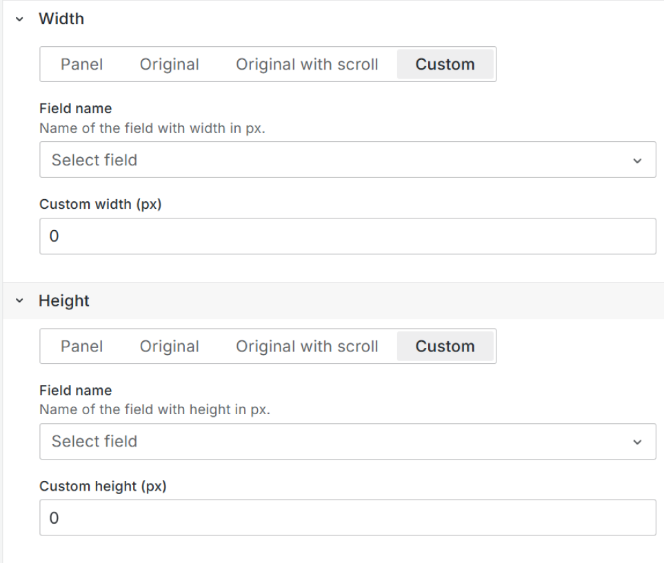 The sizing options for images
