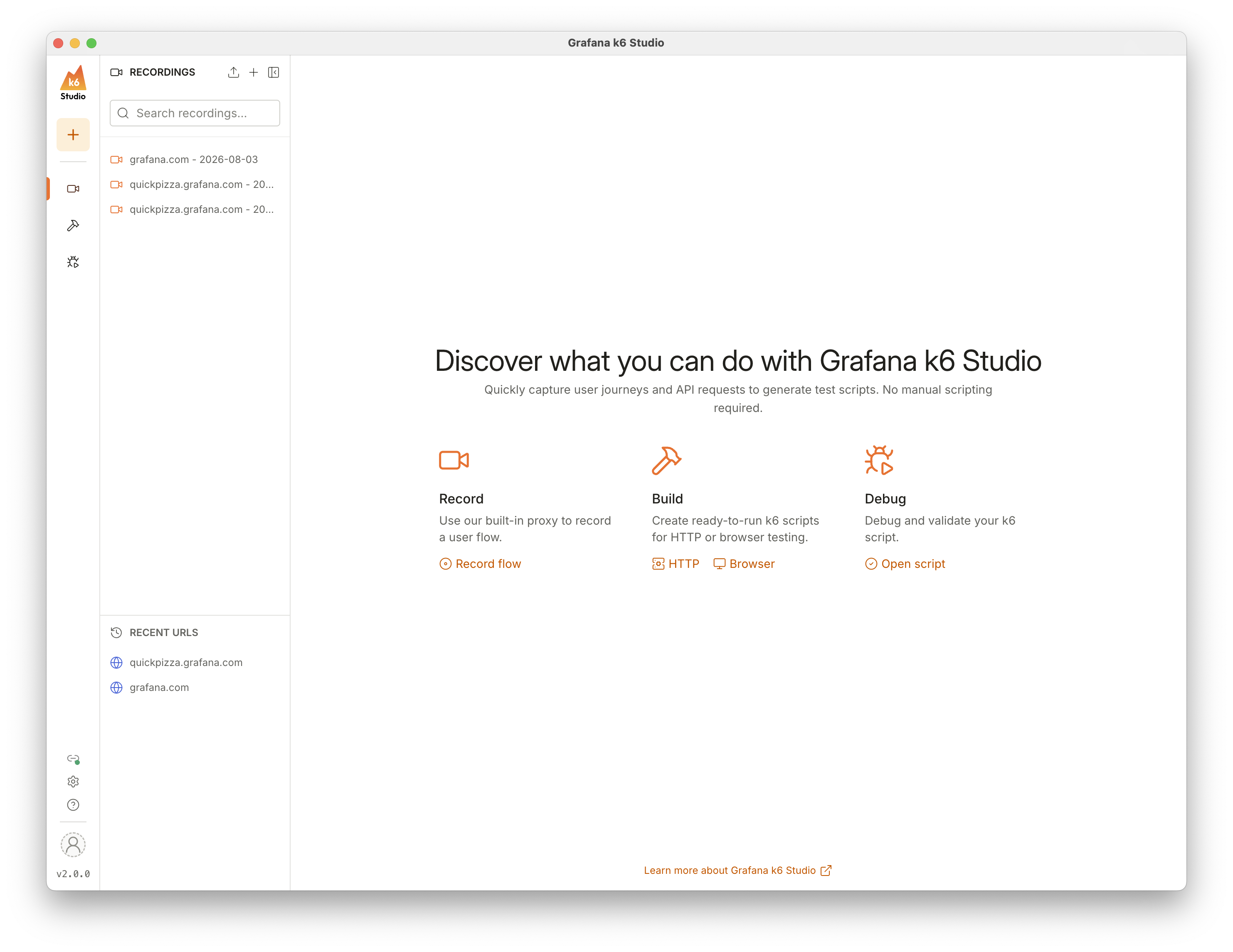 k6 Studio homepage
