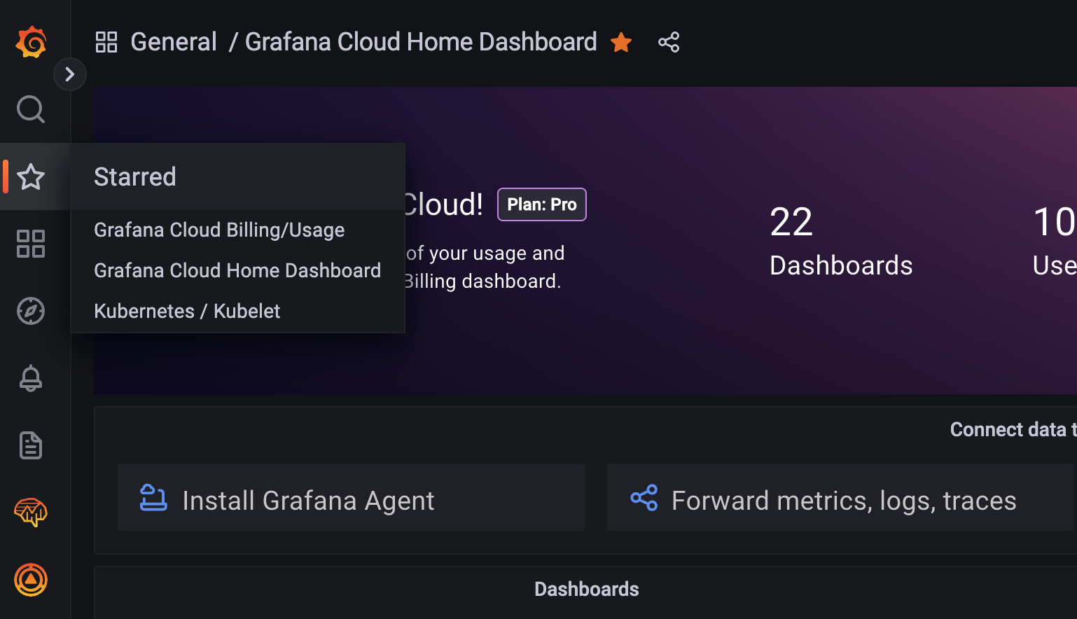 Accessing your starred dashboards Accessing your starred dashboards