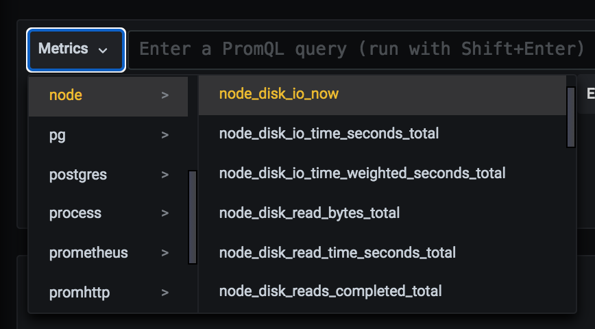 Metrics dropdown